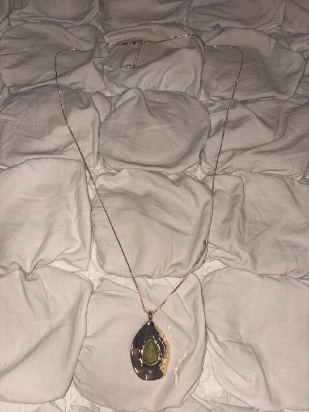 Free People Bohemian Hammered Gold & Green Stone Teardrop Necklace